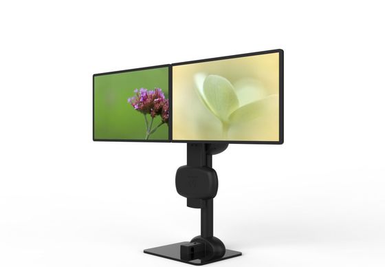 Eletrônico de elevação rotativo duplo monitor braço para aliviar o pescoço e rigidez lombar