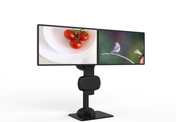 Automático de elevação rotativo duplo monitor braço para aliviar dor no pescoço e nas costas